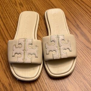 Tory Burch Cream Double T Slide Sandals